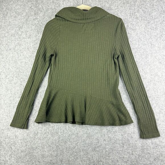 Maeve Anthropologie Winterscape Sweater Top Women S Olive Green Cowl Neck Peplum - Picture 4 of 12